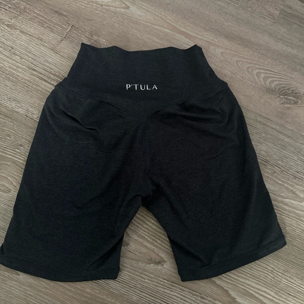 P'tula Gray High-Waisted Bike Shorts - Picture 2 of 4